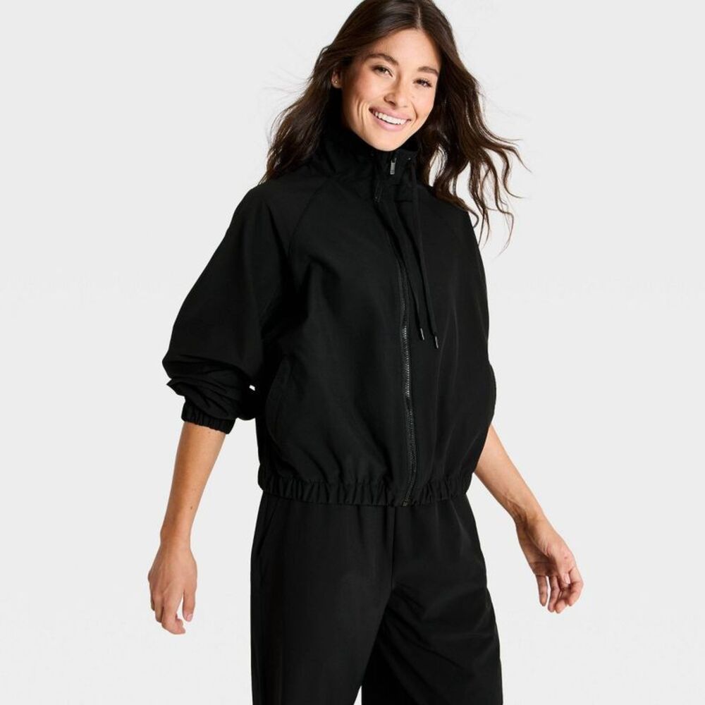 Women's Picot Trim Windbreaker Jacket - All In Motion Black S - Picture 3 of 3